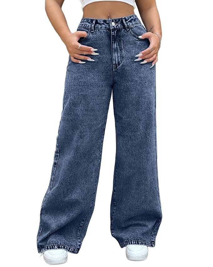 AUSK women’s relaxed fit high rise jeans, oversized baggy denim for casual everyday wear