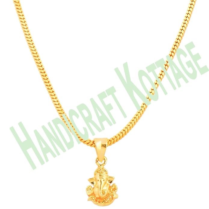 Handicraft Kottage Ganesh pendant necklace, 1 gm micro gold plated brass chain, stylish modern design, waterproof, anti‑tarnish, suitable for men, women, and kids.