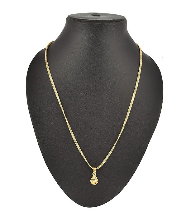 Handicraft Kottage brass chain necklace with Ganesh locket, 1 gm micro gold plated, trendy accessory, waterproof, anti‑tarnish, suitable for men, women, and kids.