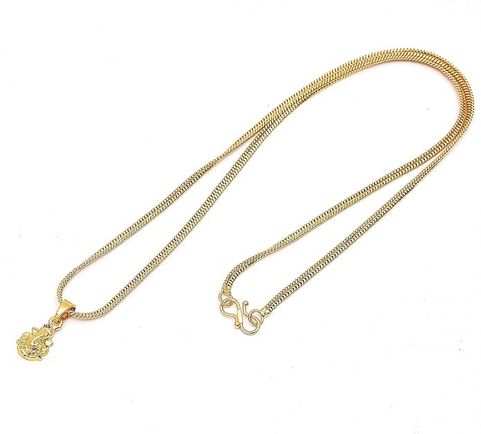 Stylish Handicraft Kottage Ganesh pendant necklace, micro gold plated brass chain, modern design, waterproof, anti‑tarnish, perfect for gifting men, women, and kids.