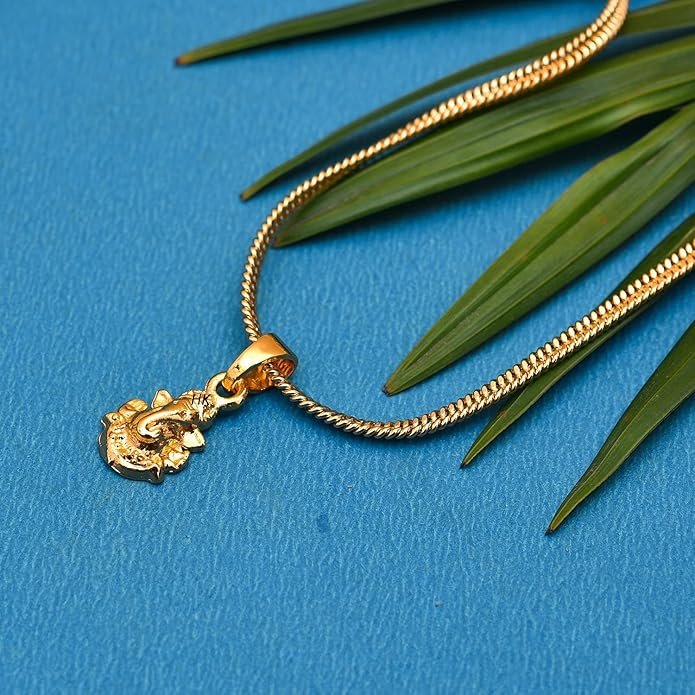 Elegant Ganesh locket necklace by Handicraft Kottage, gold plated brass chain, trendy accessory for men, women, and kids, durable waterproof and anti‑tarnish finish.