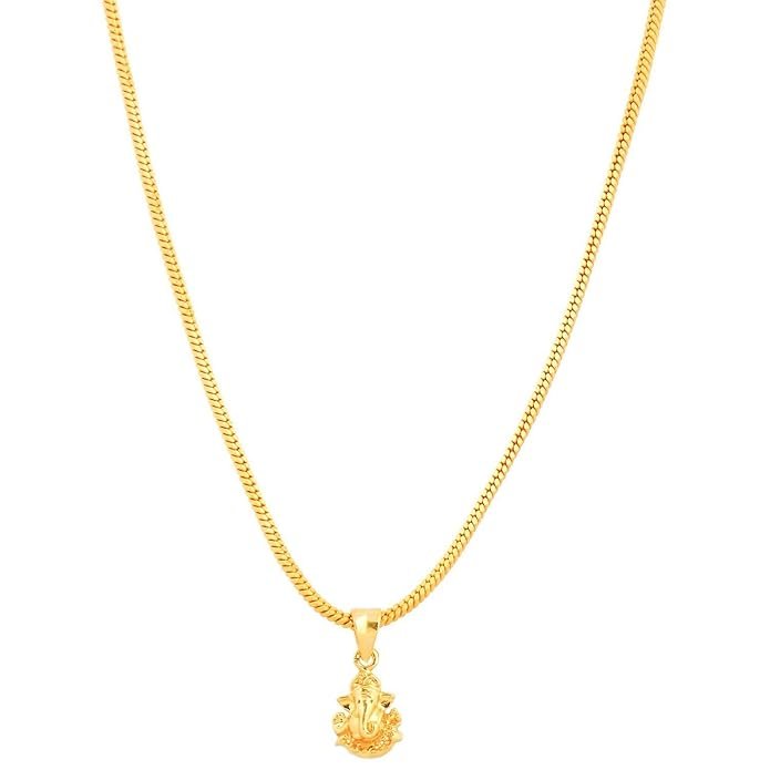 Handicraft Kottage 1 gm micro gold plated brass chain necklace with Ganesh pendant, stylish modern design, waterproof, anti‑tarnish, for men, women, and kids.