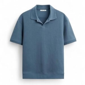 Alan Jones men’s textured polo T‑shirt, classic short sleeves, cotton blend fabric, stylish casual wear, breathable comfort, timeless design for everyday use.