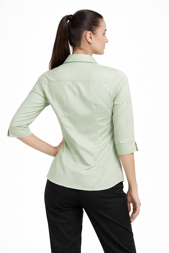 Elegant Skyla women’s formal shirt with 3/4 sleeves, regular fit, and western design for modern fashion.