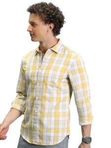 Highlander Men's Slim Fit Checks Shirts | Full Sleeves | Spread Collar | Casual Shirts for Men