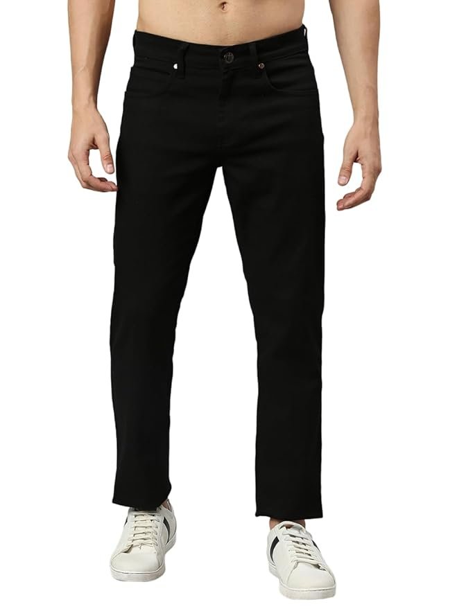 Thomas Scott Men’s Solid Slim Fit Jeans with mid‑rise waist, durable cotton fabric, and modern design for stylish everyday wear.