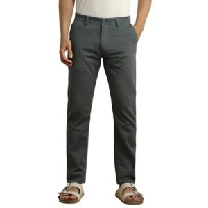 Peter England Men's Slim Fit Stretchable Cotton Satin Casual Trousers