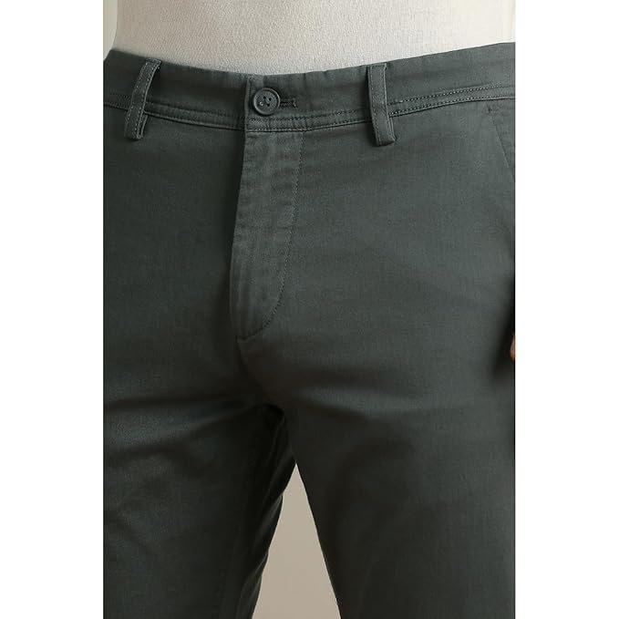 Peter England men’s slim fit trousers, stretchable cotton satin, smart look, breathable comfort, versatile for office and everyday use.