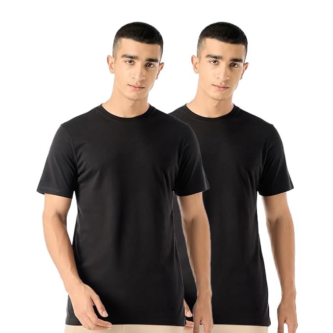 Boldfit men’s crew neck regular fit T‑shirt, half sleeves, soft cotton blend fabric, breathable, fade‑resistant, stylish everyday wear for all body types.