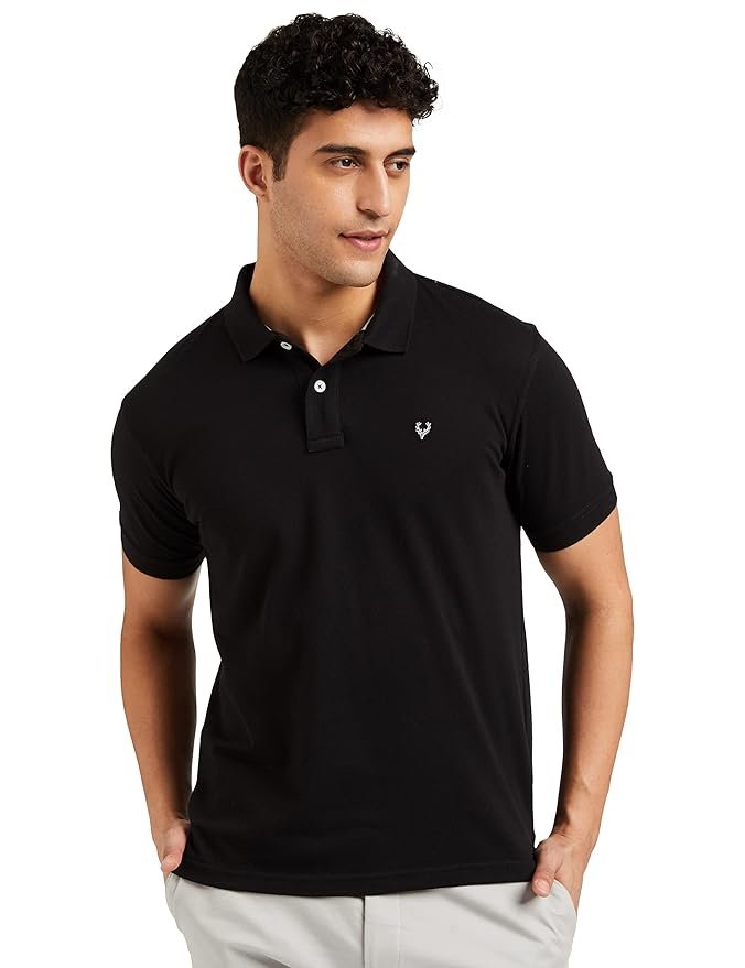 Allen Solly men’s polo t‑shirt, rich cotton blend, band collar, regular fit, stylish premium casual wear.