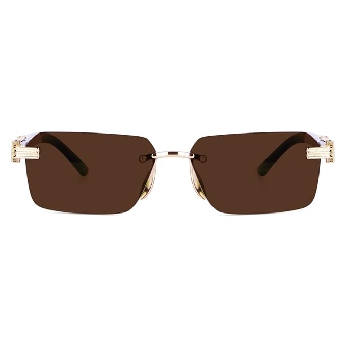 Dervin rectangular rimless sunglasses, stylish unisex eyewear with UV protection and modern design.