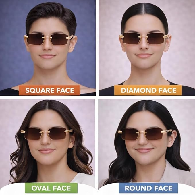 Dervin unisex rimless sunglasses, rectangular frame for trendy everyday fashion.