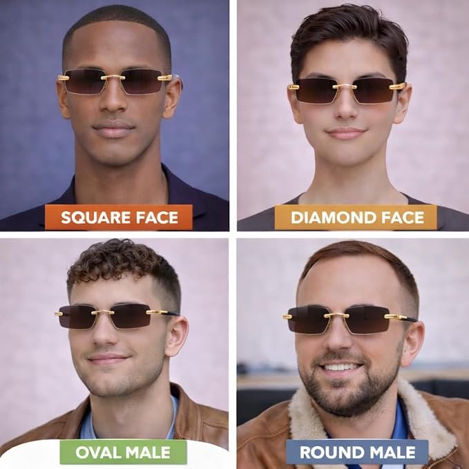 Stylish TDervin rimless rectangular sunglasses, premium eyewear for men and women.