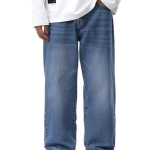 Ben Martin men’s baggy fit jeans, loose high‑rise denim with stretchable comfort for casual wear and dance rap style.