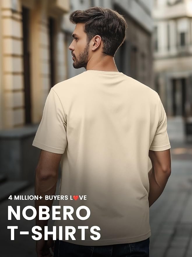 NOBERO men’s typography t‑shirt, durable stitching and trendy casual fashion.